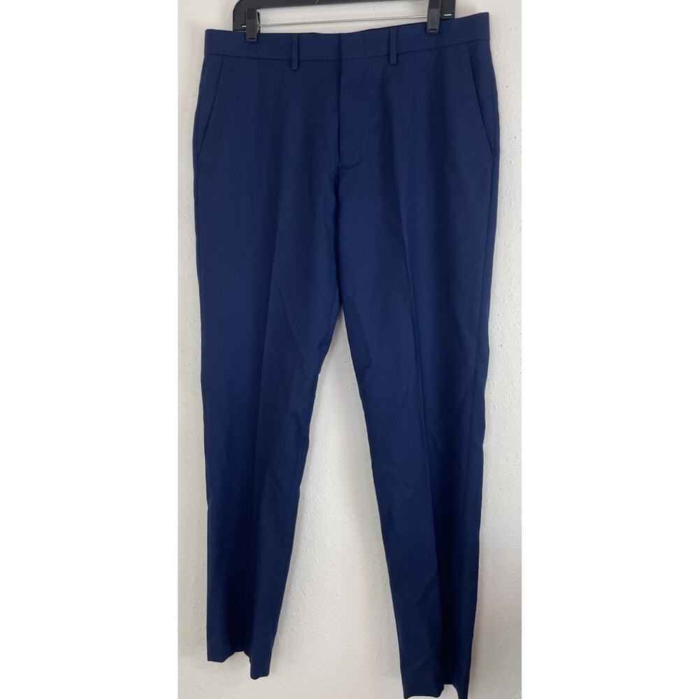J Crew Dress Pants Mens 34x34 Blue 100% Wool Trousers Flat Front